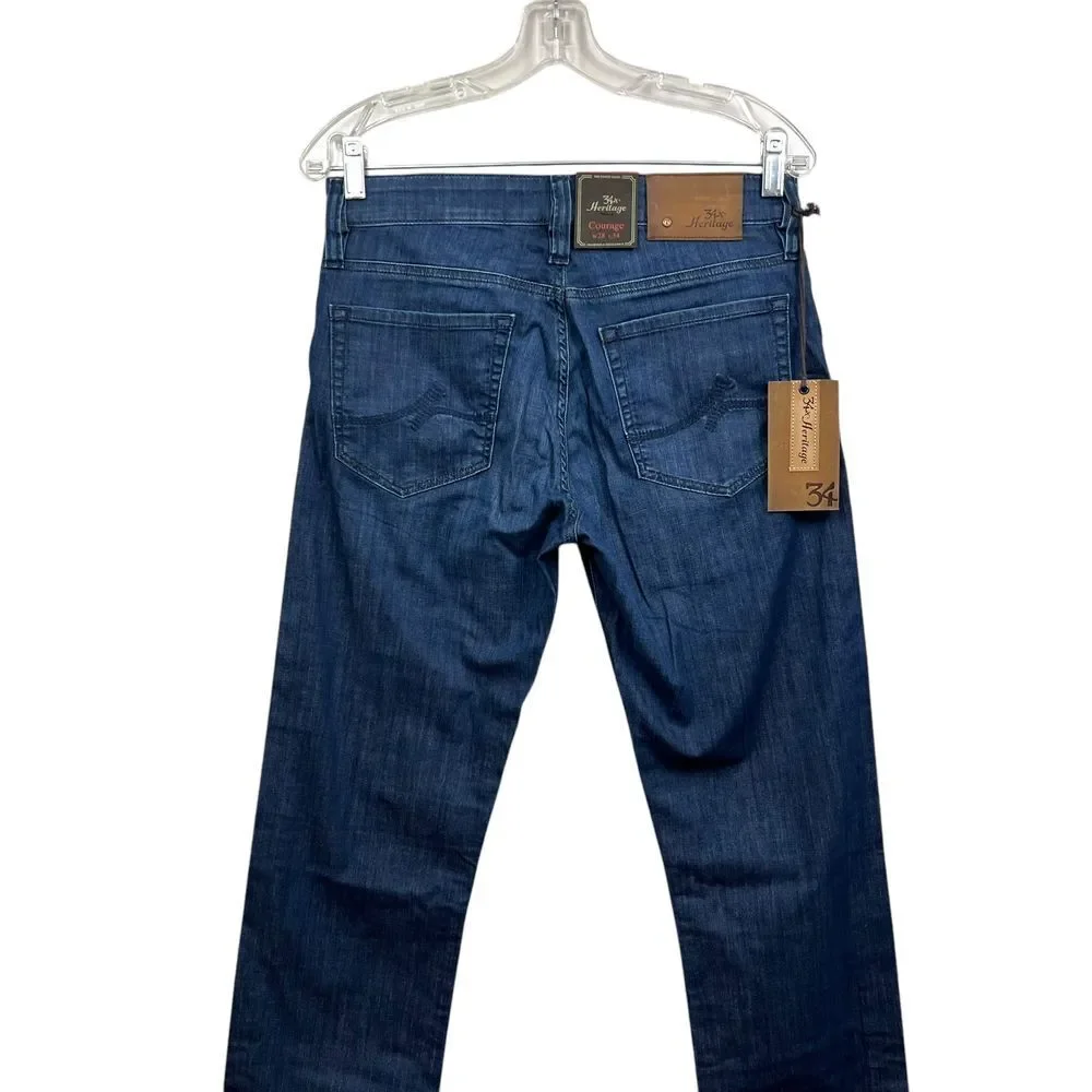 34 Heritage Mens Courage Jeans Straight Fit Mid Rise Zip Fly Blue Sz 28/34*